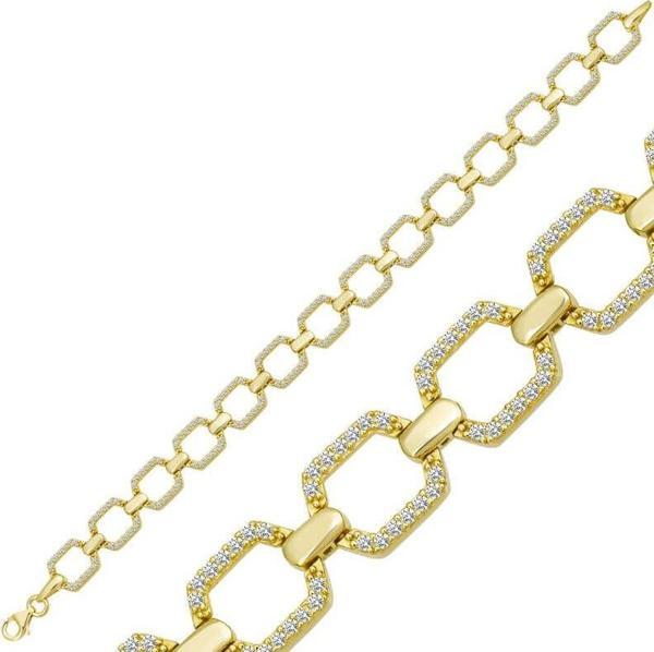 Himarry 925 Ayar Gümüş Gold Kare Taşlı Kadın Bileklik - Image 1