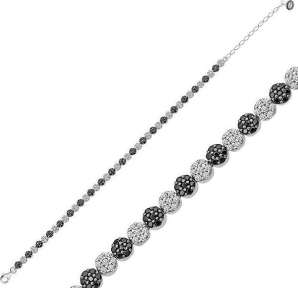 Himarry ​925 Ayar Gümüş Siyah Beyaz Su Yolu Bileklik - Image 1