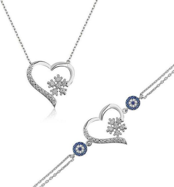 Himarry 925 Ayar Gümüş Kalp Kar Tanesi Set - Image 1