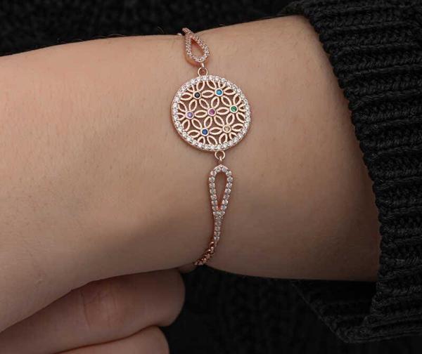 Himarry ​Gümüş Rose Renkli Yaşam Çiçeği Kadın Bileklik - Image 1