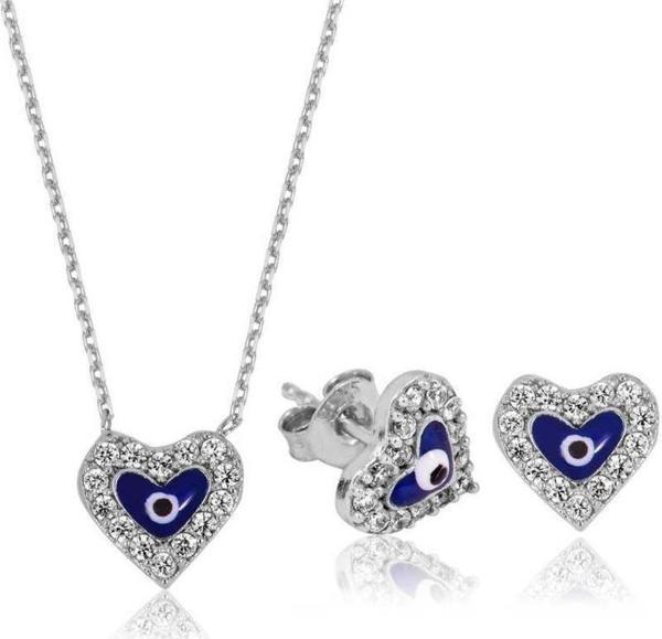Himarry 925 Ayar Gümüş Nazarlı Kalp Set - Image 1