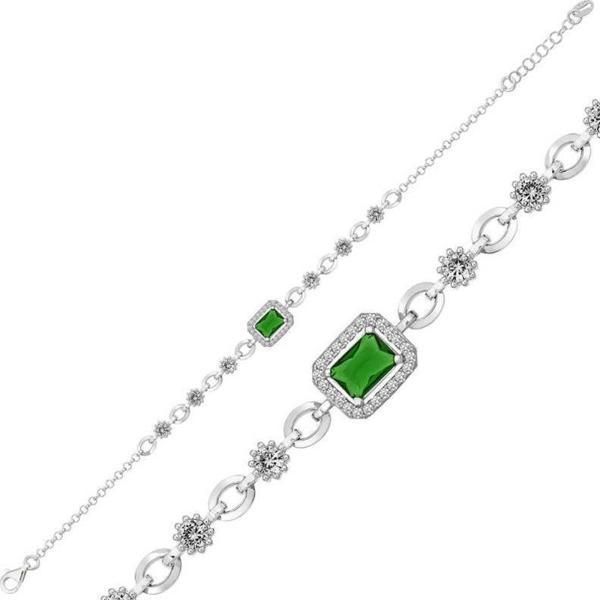 Himarry 925 Ayar Gümüş Yeşil Baget Taşlı Bileklik - Image 1