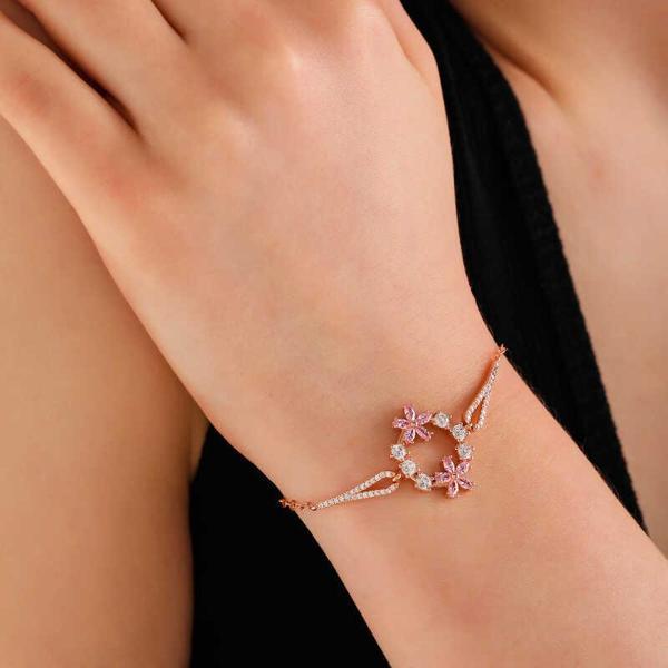 Himarry 925 Ayar Gümüş Rose Pembe Çiçek Kadın Bileklik - Image 1