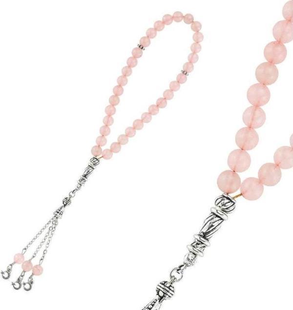 Himarry Doğaltaş Metal Püsküllü Pembe Kuvars Tesbih - Image 1