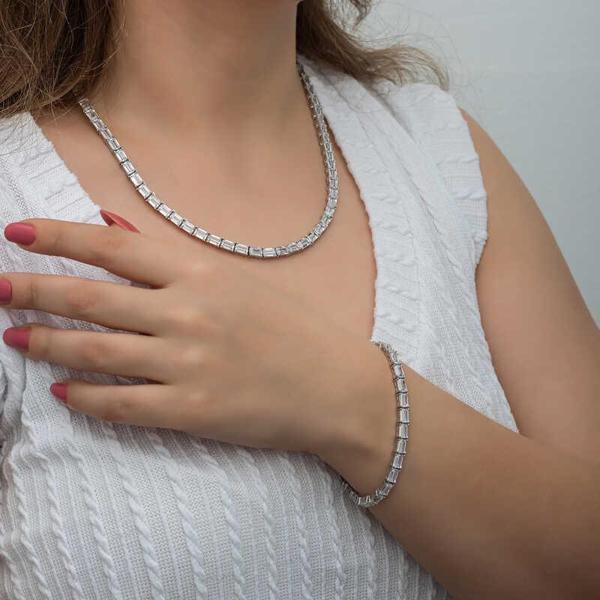 Himarry Gümüş Beyaz Taşlı Su Yolu Kadın Set - Image 1