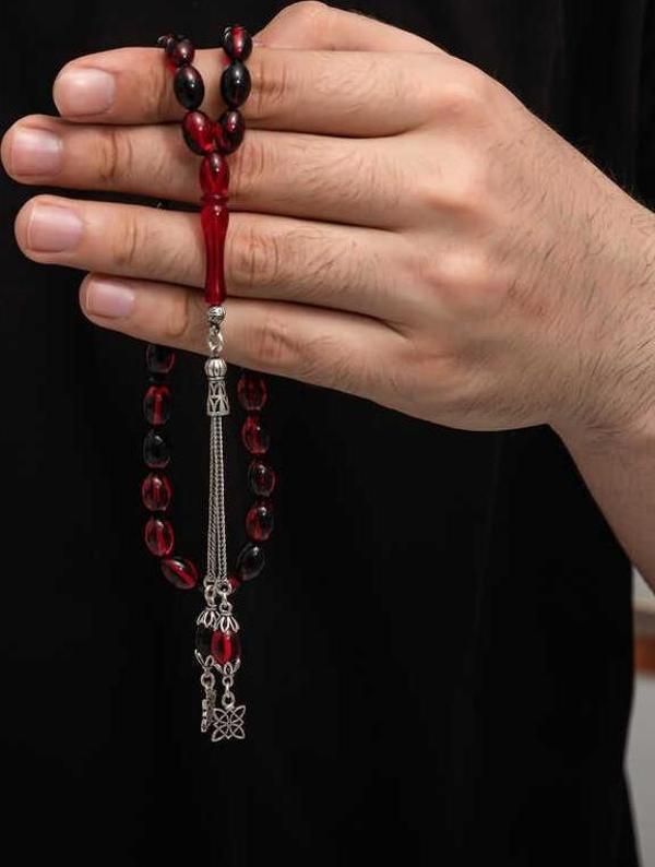 Himarry Gümüş Püskül Sıkma Kehribar Tesbih - Image 1