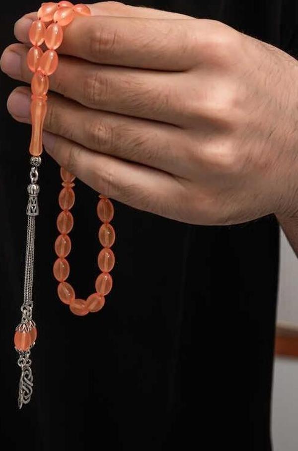Himarry Gümüş Püskül Sıkma Kehribar Tesbih - Image 1