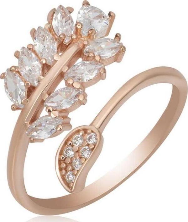 Himarry Gümüş Rose Ayarlanabilir Beyaz Taşlı Yaprak Kadın Yüzük - Image 1