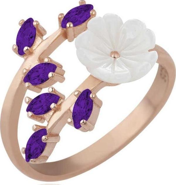 Himarry Gümüş Rose Mor Yapraklı Bahar Çiçeği Yüzük - Image 1