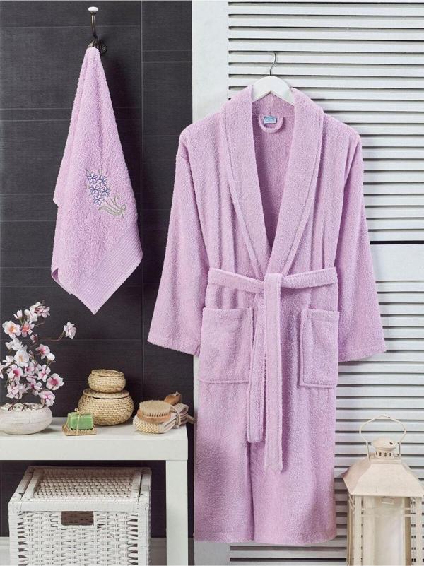 Unisex Mor Havlulu Bornoz 2'li Set - Image 1