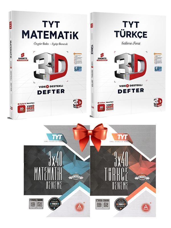 A Yayınları 3x40 Türkçe Matematik Deneme ve 3D Türkçe Matematik Video Destekli Defter 4 lü Set  - A Yayınları - Image 1