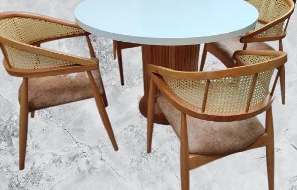 Masa Anıt ST 90185  Modern Hasır Sandalye Takım Model MDF Tabla Beyaz El yapım - Image 1