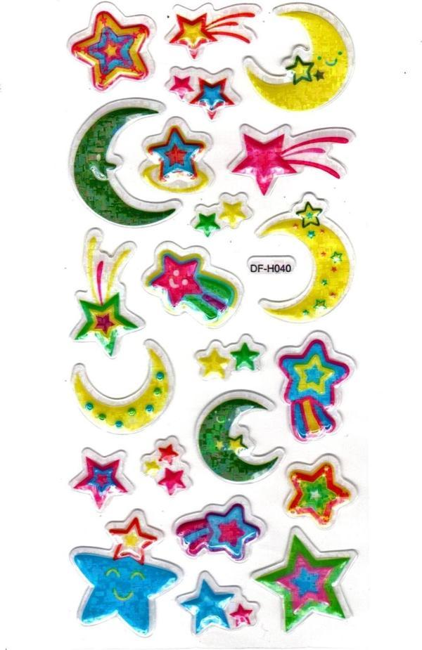 Işıltılı Sticker Kabartmalı Stiker Defter Planlayıcı Etiket (Dfh040)-18x9cm - Ay Yıldız - Image 1