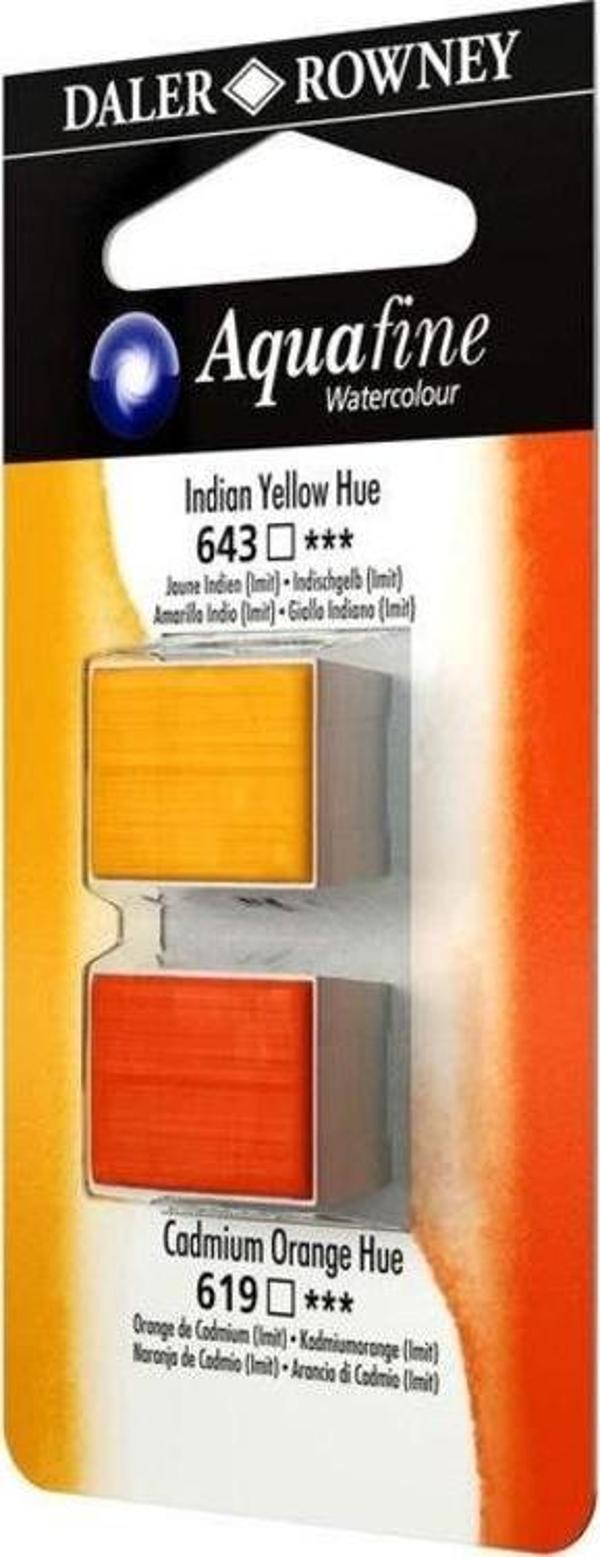 Daler Rowney Aquafine 1/2 Tablet Suluboya 2'li Set INDIAN YELLOW HUE/CAD ORANGE HUE - Image 1