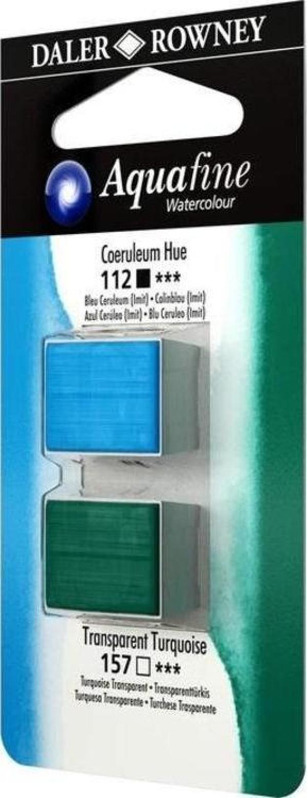 Daler Rowney Aquafine 1/2 Tablet Suluboya 2'li Set COERULEUM BLUE HUE/TRANSPARENT TURQUOISE - Image 1