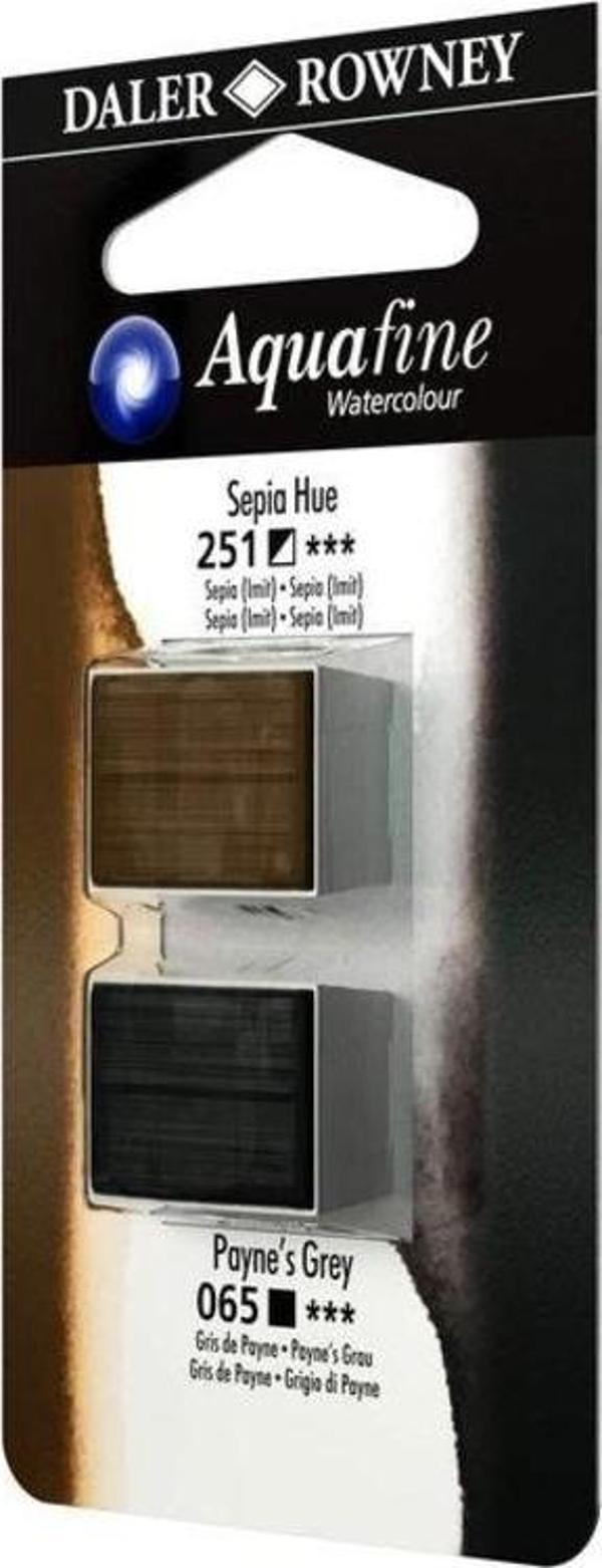 Daler Rowney Aquafine 1/2 Tablet Suluboya 2'li Set SEPIA HUE/PAYNES GREY - Image 1