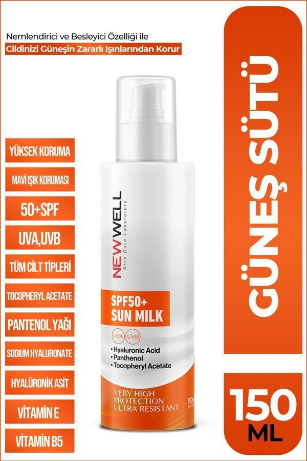 New Well Güneş Sütü Yüksek Koruma SPF50+,Hyaluronic Acid 150 ML - Image 1
