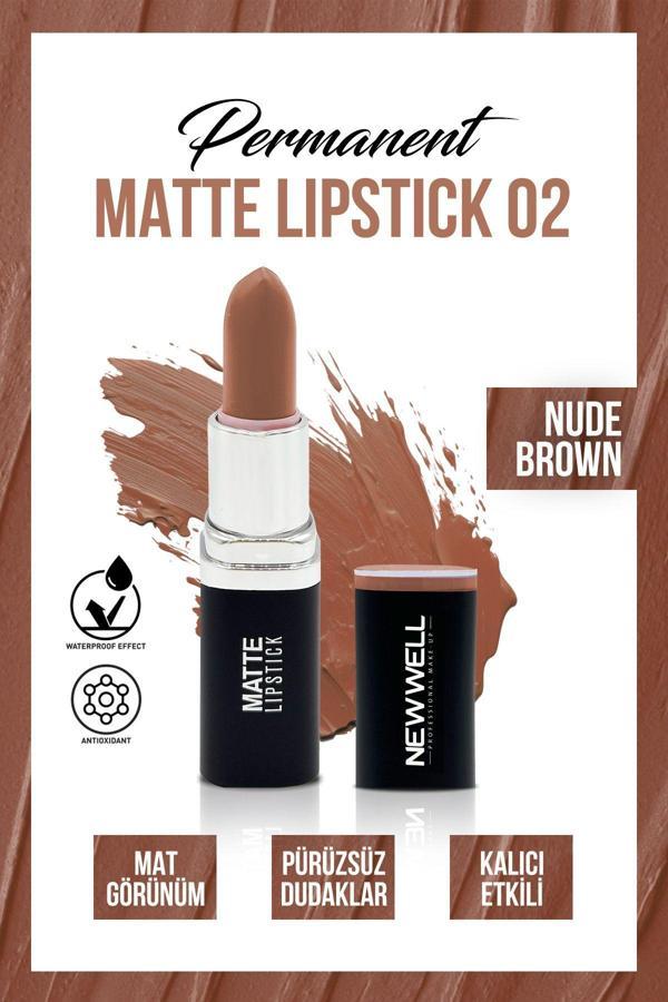 New Well Permanent Matte Lipstick 02 Nude Brown Uzun Süre Kalıcı - Image 1