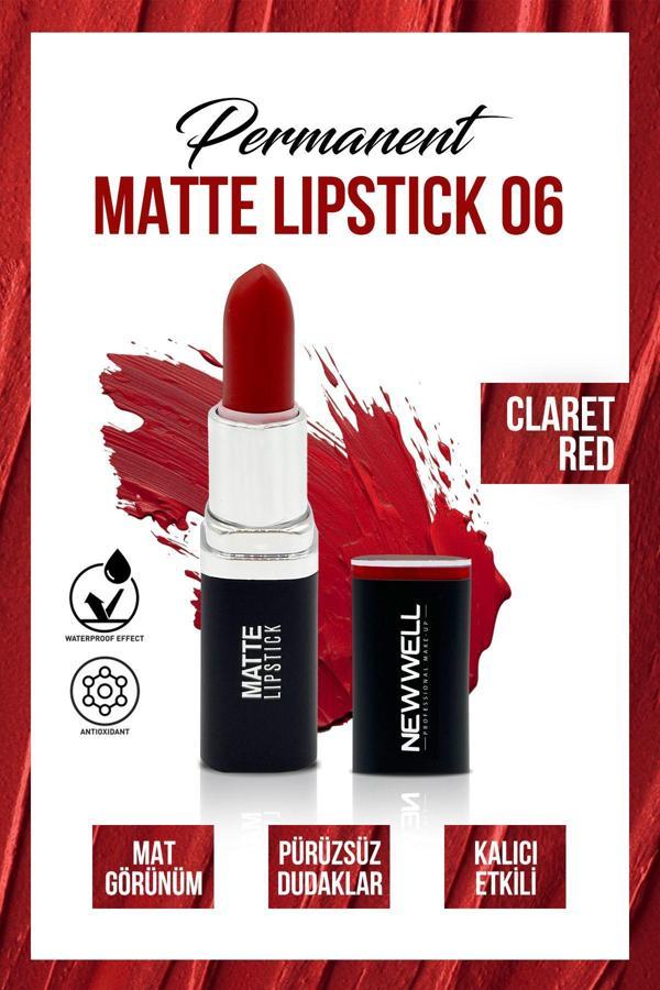 New Well Permanent Matte Lipstick 06 Claret Red Uzun Süre Kalıcı - Image 1