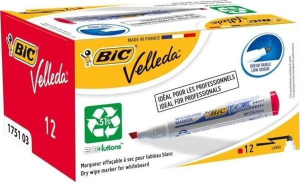 Bic Velleda 1751 Kesik Uç Beyaz Tahta Kalemi Kırmızı 12'li Kutu - Image 1