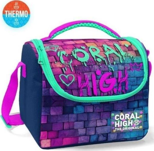 Coral High Kids Pembe Lacivert Grafiti Yazılı Thermo Beslenme Çantası 11769 - Image 1