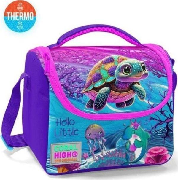 Coral High Kids Pembe Mor Kaplumbağa Desenli Thermo Beslenme Çantası 11756 - Image 1