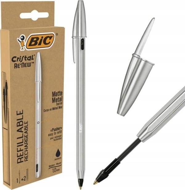 Bic Cristal Re'new Metal Gövdeli Tükenmez Kalem +2 Yedek Siyah - Image 1