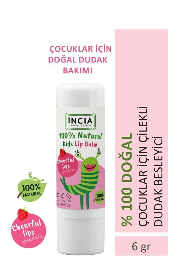 INCIA %100 Doğal Kids Dudak Besleyici Çilek Bitkisel Nemlendirici Dudak Bakım Kremi 6 gr - Image 1