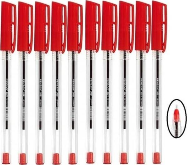 Pensan 2021 Üçgen Şeffaf Gövdeli Tükenmez Kalem Kırmızı 10 Adet - Image 1