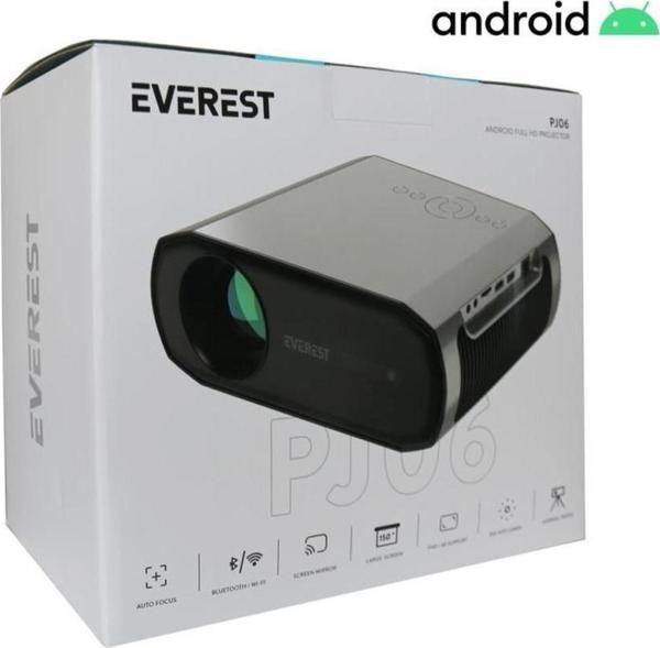 Everest PJ06 Gri- Siyah 1080P 9800 Lümens Tripodlu Android 9.0 4K Destekli Full HD Projeksiyon Cihaz - Image 1