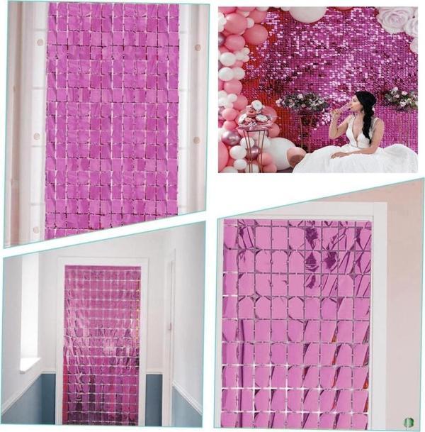 Ekstra Metalize Rose Gold Renk Disko Dikdörtgen Kesim Kapı Perdesi Dekorasyon 1x2 Metre - Image 1