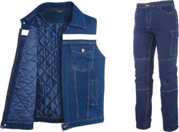 Kot İş Takımı Likralı Kot Pantolon ve Reflektörlü Kapitoneli  İş Yeleği Kışlık Myform Marka 9129-2150 - Image 1