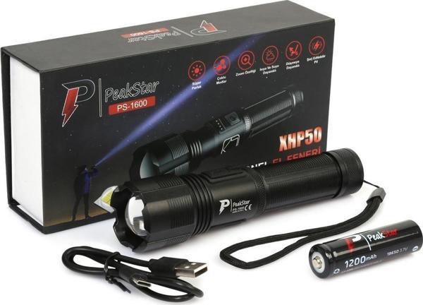 PeakStar Ps-1600 Süper Parlak Led Zoomlu 5 Mod Su Geçirmez Profesyonel Kamp Bekçi Avcı Feneri - Image 1