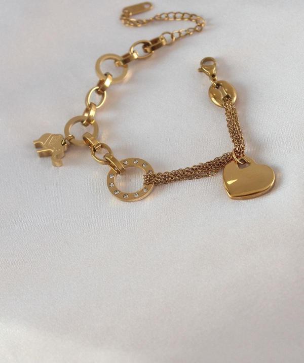316L Çelik Gold Renk 2'li Zincir Model Zirkon Taş Detay Kadın Bileklik - TJ-BB5457 - Image 1
