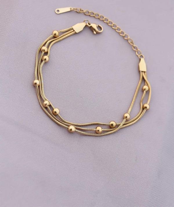 316L Kararmaz Çelik Gold Renk Top Zincirli Kadın Bileklik - TJ-BB4171 - Image 1