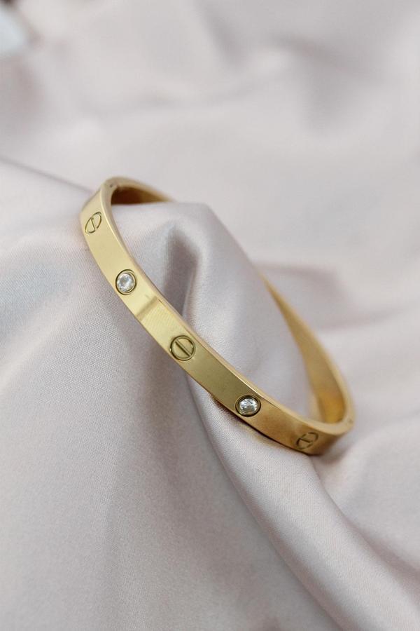 Çelik Gold Renk Zirkon Taşlı Cartier Bileklik - TJ-BB4119 - Image 1
