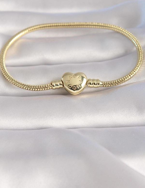 Pirinç Gold Renk Kalp Model İşleme Detay Charm Model Kadın Bileklik - TJ-BB5986 - Image 1