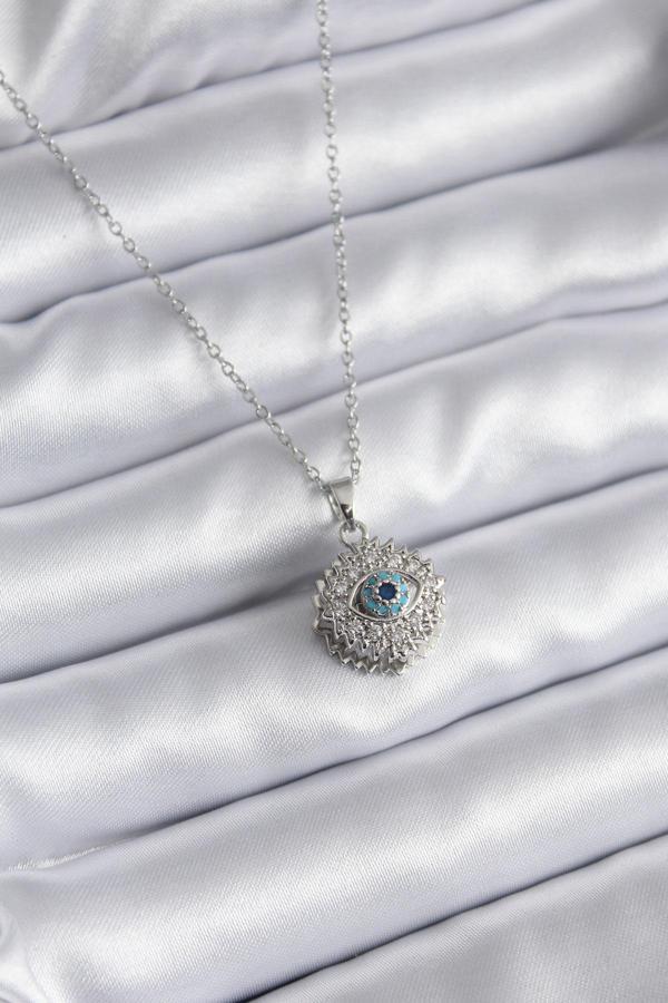 316L Çelik Gold Renk Zirkon Taşlı Göz Model Kadın Kolye - TJ-BKO8169 - Image 1