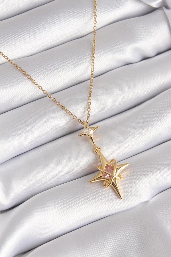 316L Çelik Gold Renk Zirkon Taşlı Kutup Yıldızı Model Kadın Kolye - TJ-BKO8331 - Image 1