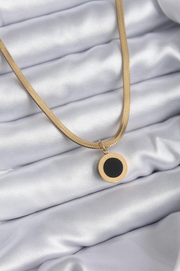 316L Çelik Gold Renk İtalyan Zincir Model İşleme Detay Kadın Kolye - TJ-BKO7867 - Image 1
