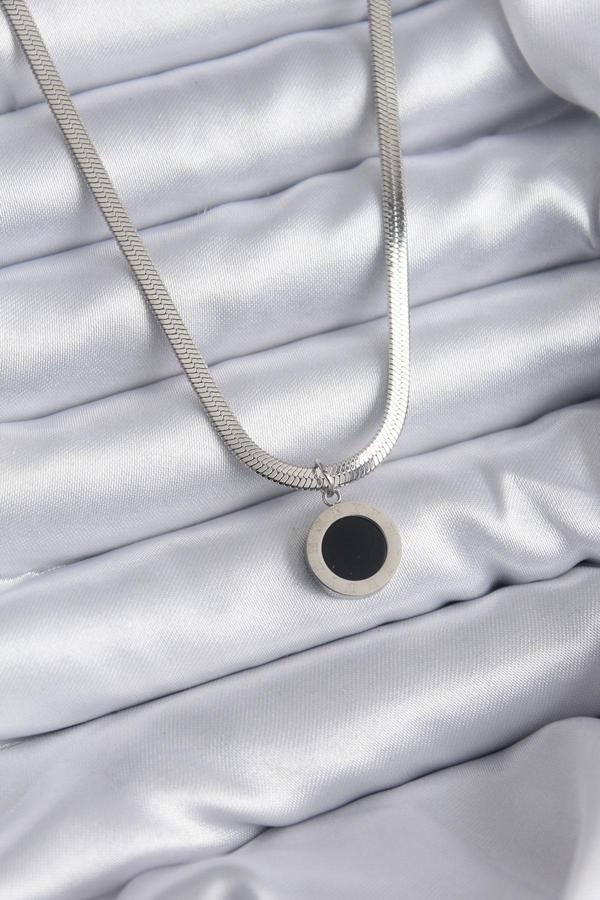 316L Çelik Gümüş Renk İtalyan Zincir Model İşleme Detay Kadın Kolye - TJ-BKO7866 - Image 1