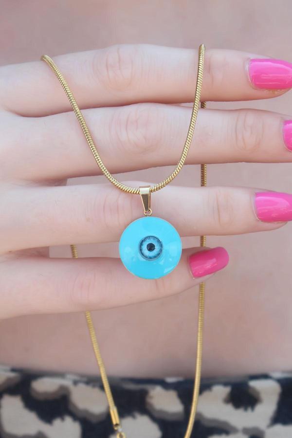 316L Çelik Gold Renk Nazar Boncuk Model Kadın Kolye - TJ-BKO7391 - Image 1