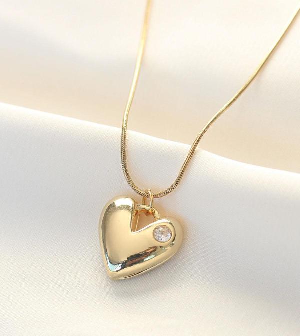 316L Çelik Gold Renk Tek Taşlı Kalp Kolye - TJ-BKO8508 - Image 1