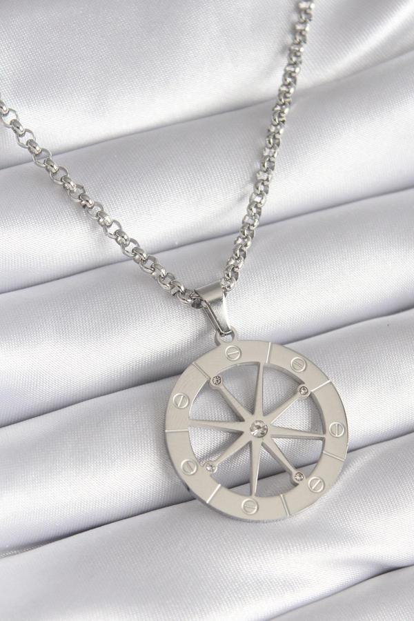 316L Çelik Gümüş Renk Zirkon Taşlı Rüya Kapanı Model İşeme Detay Kadın Kolye - TJ-BKO8267 - Image 1