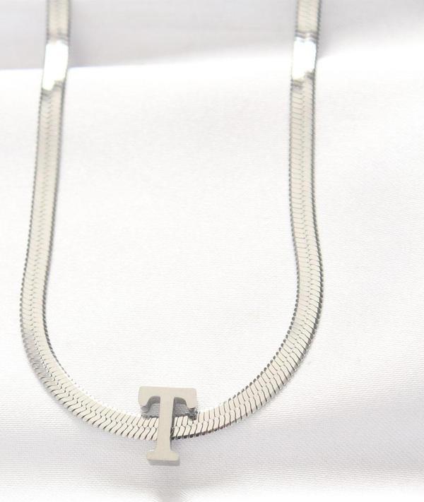 316L Çelik T Harfli Silver Renk İtalyan Zincirli Kolye - TJ-BKO8535 - Image 1