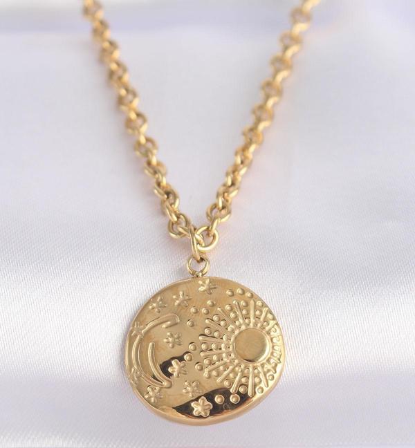 316L Çelik Zincir Altın Renk Oval Desenli Kolye - TJ-BKO8634 - Image 1