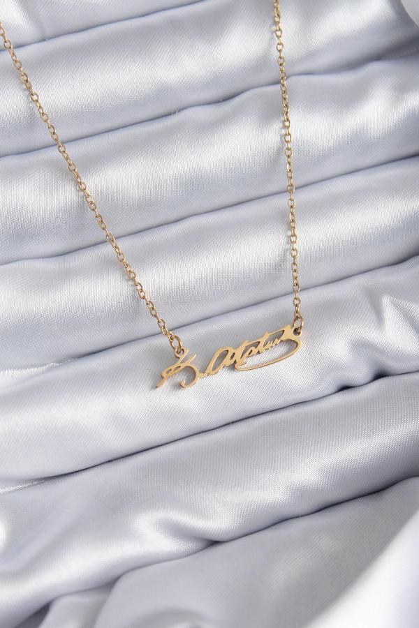 316L Çelik Zincir Gold Renk Atatürk İmzası Model Kadın Kolye - TJ-BKO7842 - Image 1