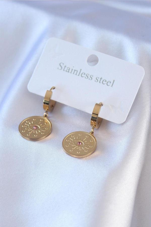 316L Çelik Gold Renk Göz İşleme Zirkon Taş Detay Kadın Küpe - TJ-BKP7702 - Image 1