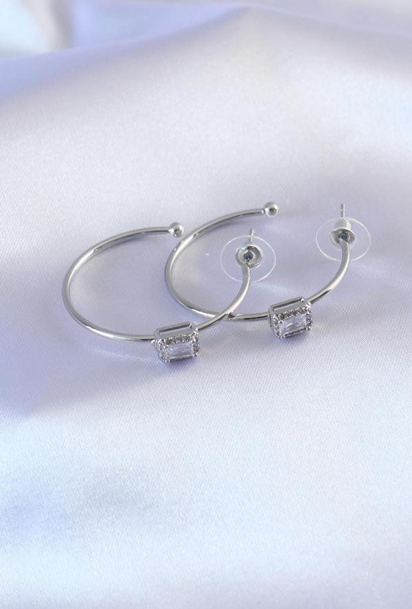 Gümüş Renk Zirkon Taşlı Kadın Küpe - TJ-BKP7195 - Image 1