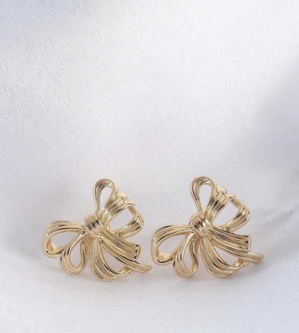 Pirinç Gold Renk Fiyonk Küpe - TJ-BKP8944 - Image 1